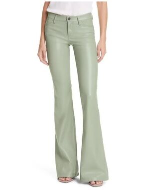 Alice + Olivia Sage Green Faux Leather Flared Pants